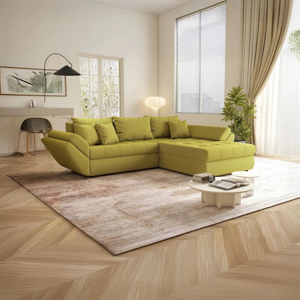 Colțar extensibil dumonde cu ladă de depozitare si sezut confortabil din spuma high-density, Loana Enjoy Green II 270x185 cm