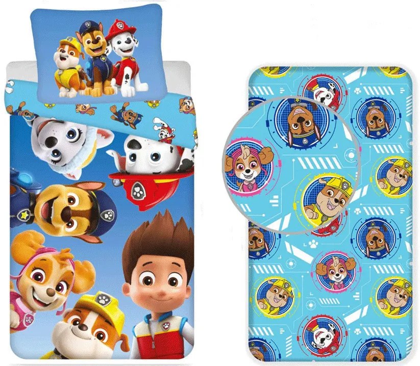 Patrula Cățelușilor Puppy Bliss set de lenjerie de pat cu cearșaf cu elastic