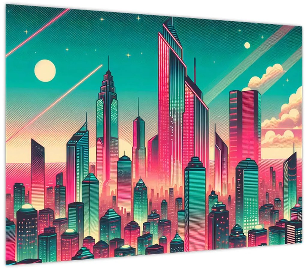 Tablou pe sticlă – Metropolă în stil pop-art (70x50 cm)
