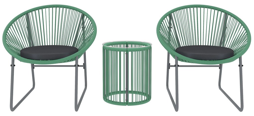 Outsunny Set de mobilier de exterior cu 3 piese, 1 masă, 2 scaune, placă de masă din sticlă, poliratan plastic înfășurat în cadre de oțel, perne moi, Verde | Aosom Romania