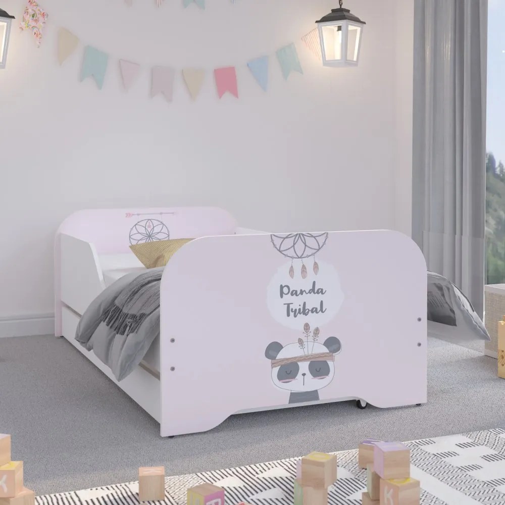 Pat roz pentru fete, cu panda 140 x 70 cm