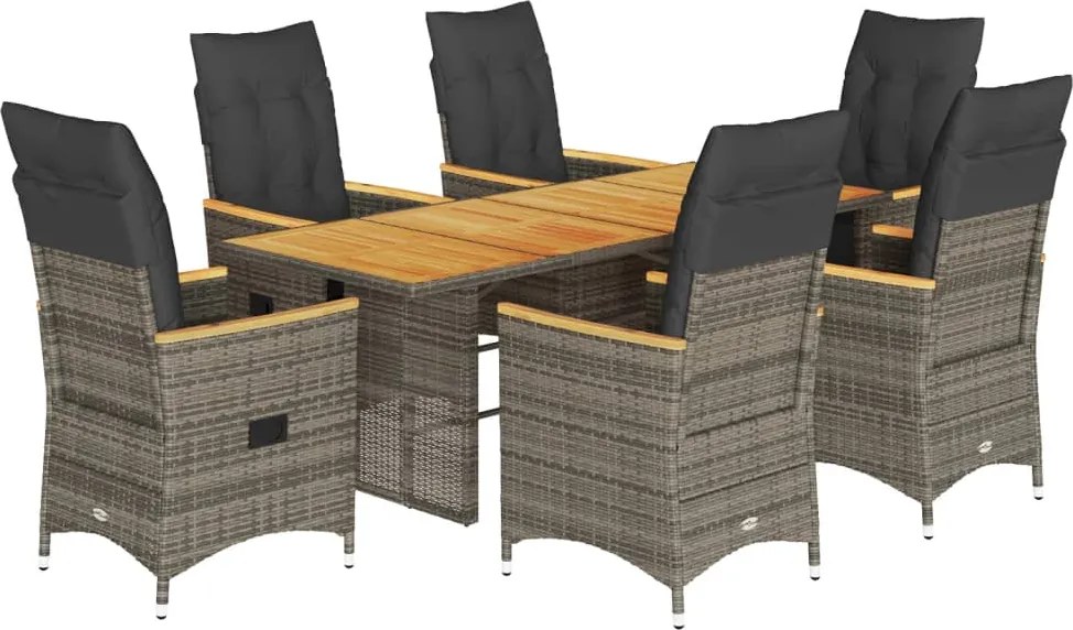 vidaXL Set mobilier de grădină cu perne, 7 piese, gri, poliratan