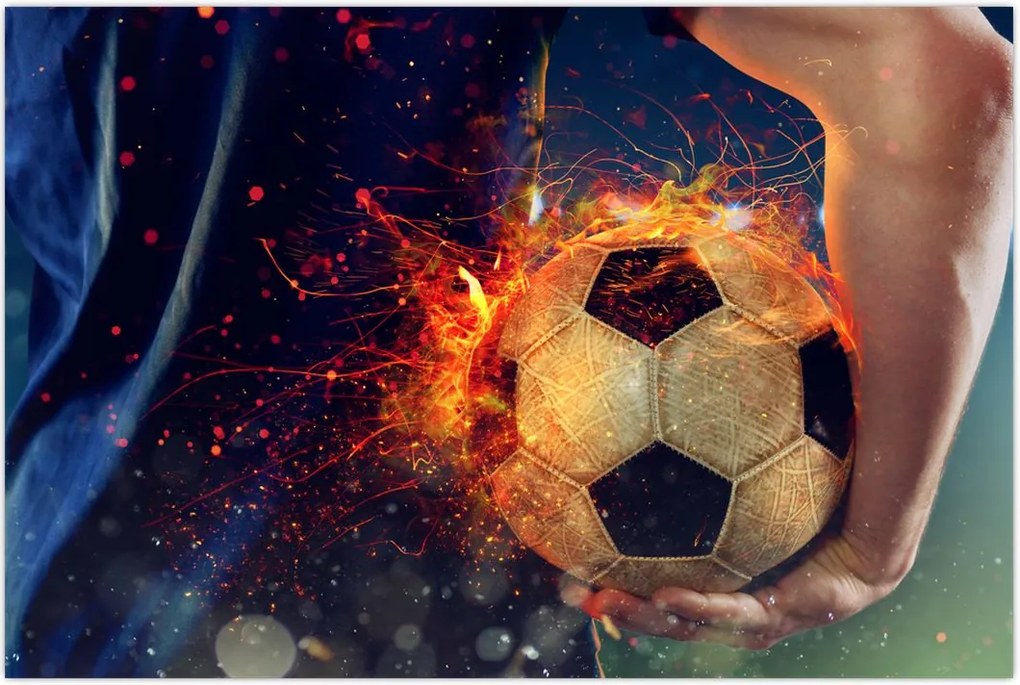 Tablou - Minge de fotbal în flăcări (90x60 cm)