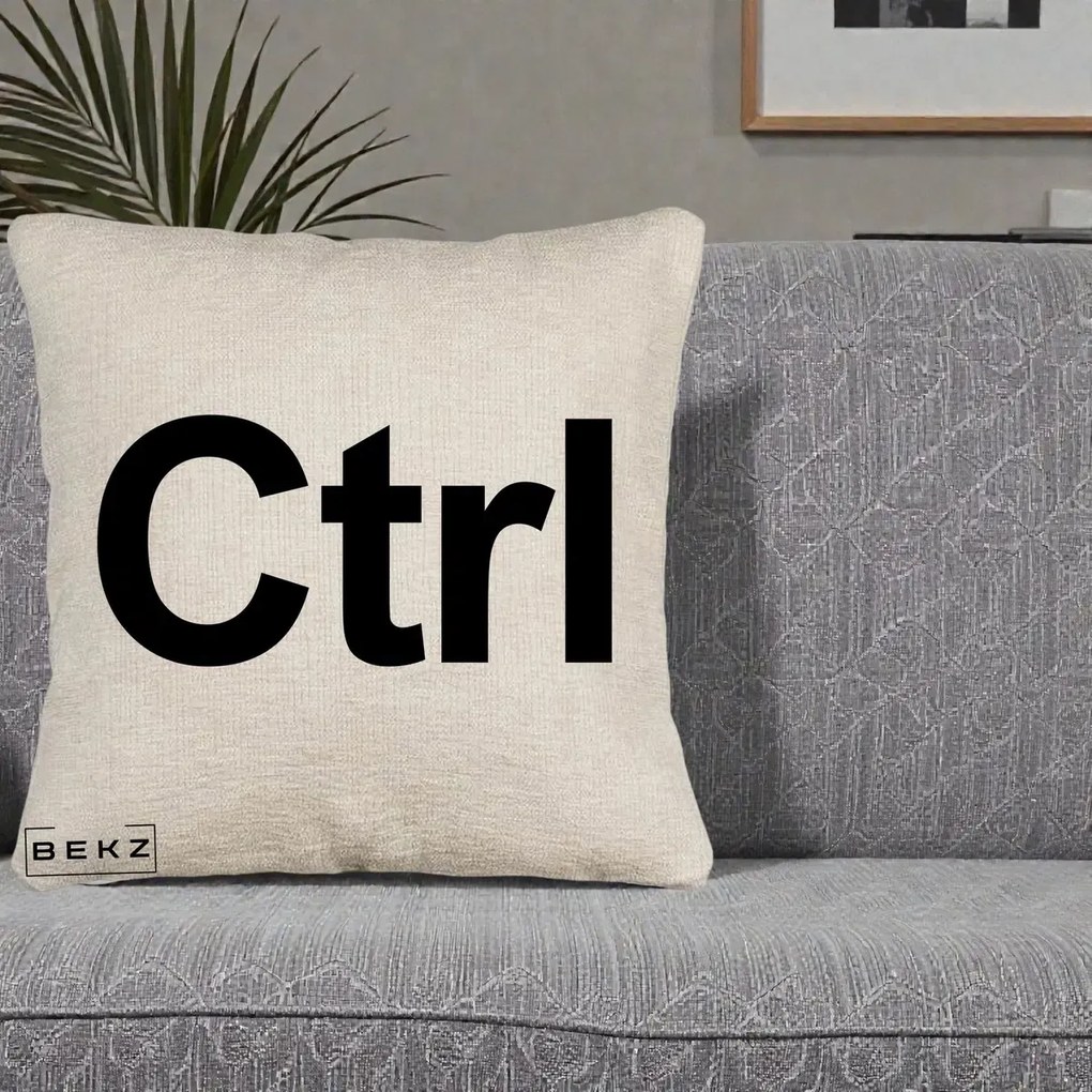 Perna Personalizata Tasta Ctrl Tipografie Bold, 40x40 cm, Bej Canapea, Husa Detasabila, Perna Inclusa, BEKZ®
