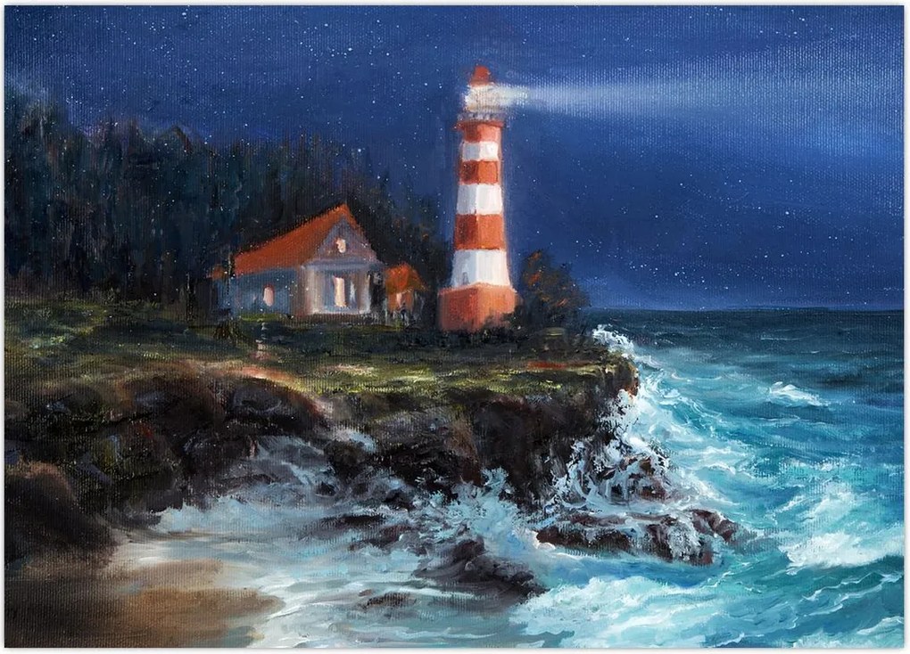 Tablou - Far pe malul oceanului, aquarelă (70x50 cm)