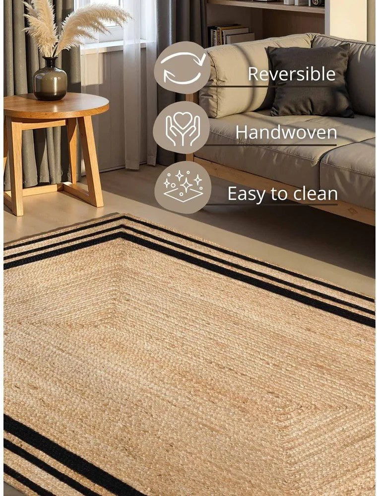 Covor negru/în culoare naturală reversibil/țesut manual din iută 160x230 cm Jutta – Hanse Home