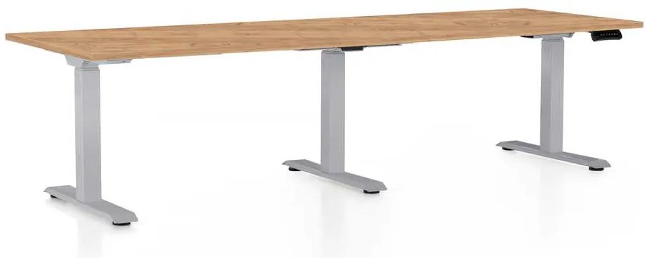 Masă înălțime reglabilă OfficeTech Long, 240 x 80 cm, picioare gri, stejar kraft