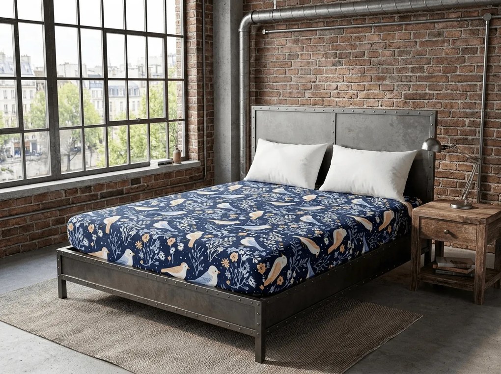 Cearsaf din microfibra DENIM BIRDS albastru 180x200 cm