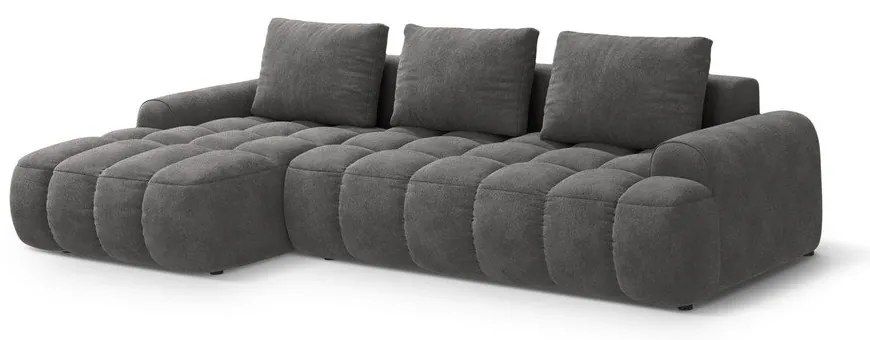 Colțar gri extensibil/cu spațiu de depozitare cu tapițerie din catifea (cu colț pe partea stângă/cu șezlong) Linz – Cosmopolitan Design