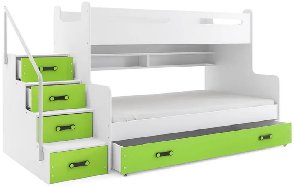 Supermobel Pat supraetajat MAX 1 COLOR 3 COLOR + SD + saltea + somieră GRATIS, 120x200, alb, alb