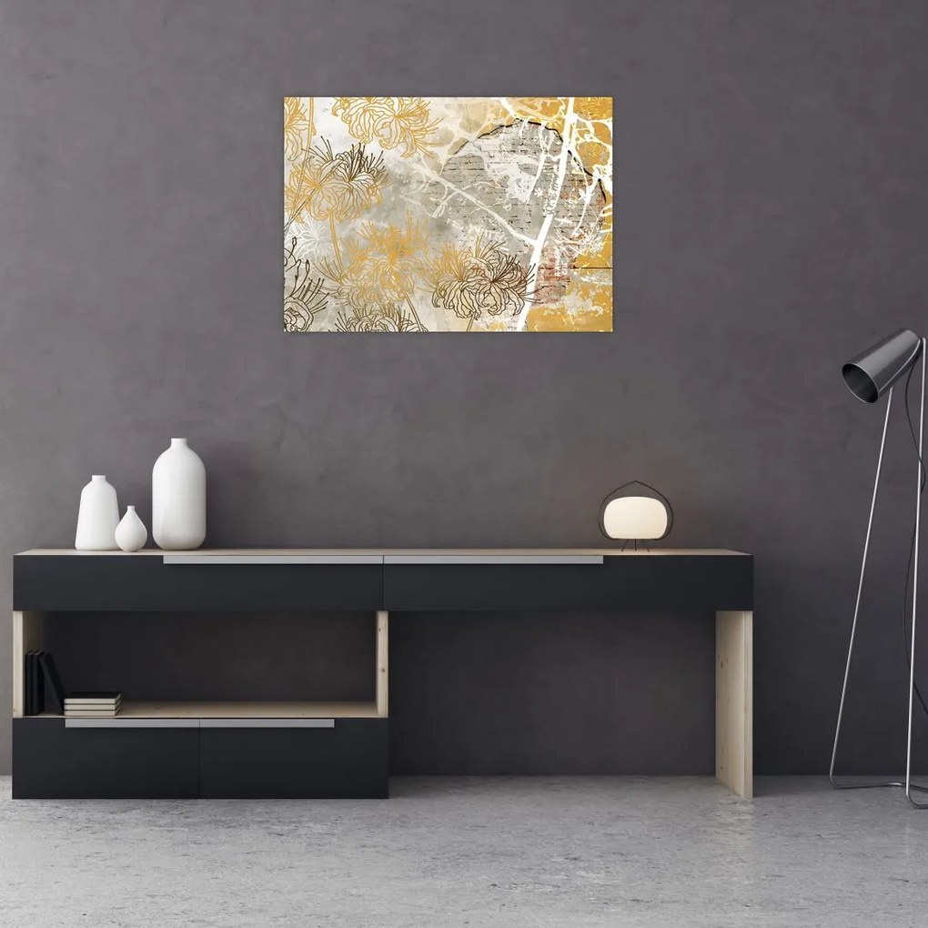 Tablou - Vintage perete cu flori (70x50 cm)