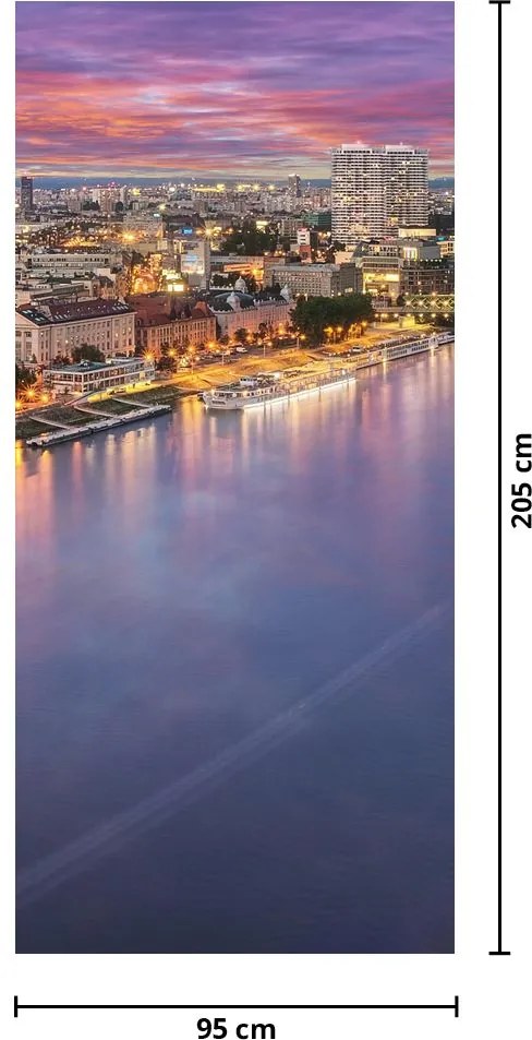 Fototapet pentru ușă - Bratislava cu râu noaptea (95x205cm)