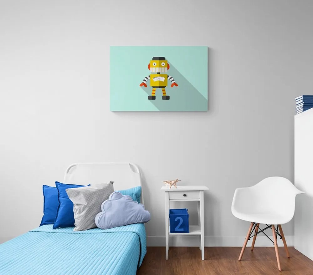 Tablou robot galben pe fundalul albastru
