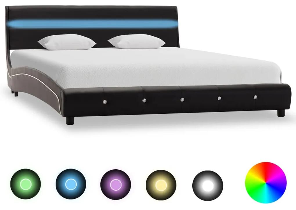 280335 vidaXL Cadru de pat cu LED, negru, 160 x 200 cm, piele ecologică