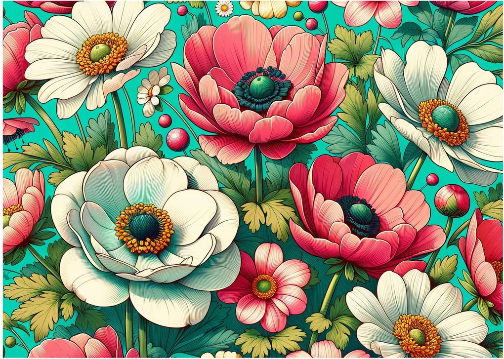 Tablou - Flori pe fundal albastru (70x50 cm)