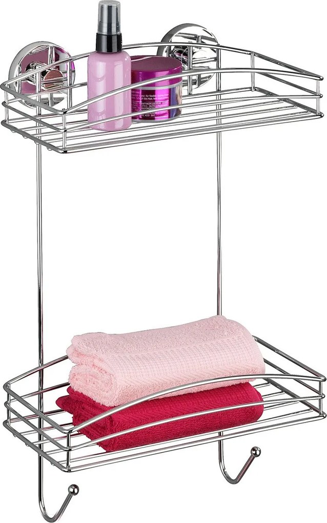 Raft baie pe doua niveluri WENKO, 2 cosuri pentru accesorii de baie, montaj Vacuum-Loc