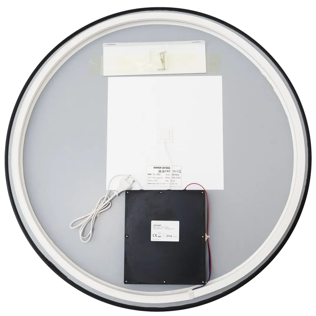 🪞 Oglindă LED cu Touch și Funcție Dezaburire, 3 Tipuri de Lumină – Ø80 cm, Ramă Negru Mat, Model J188-80 Smack