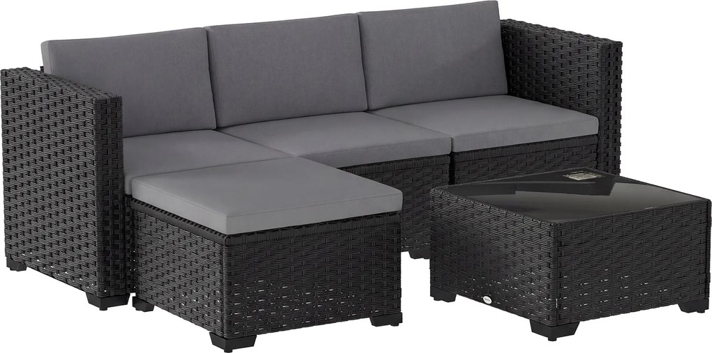 Outsunny Set Modular de Grădină din Rattan cu Perne, Canapea de Colț Gri, 5 Piese | Aosom Romania