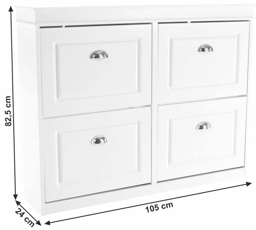 Pantofar mdf pal alb , 4 compartimente , suporturi inclinabile duble , Bortis Impex alb, 105 cm, 24 cm, 82.5 cm