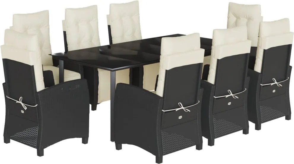 vidaXL Set mobilier de grădină cu perne, 9 piese, negru, poliratan