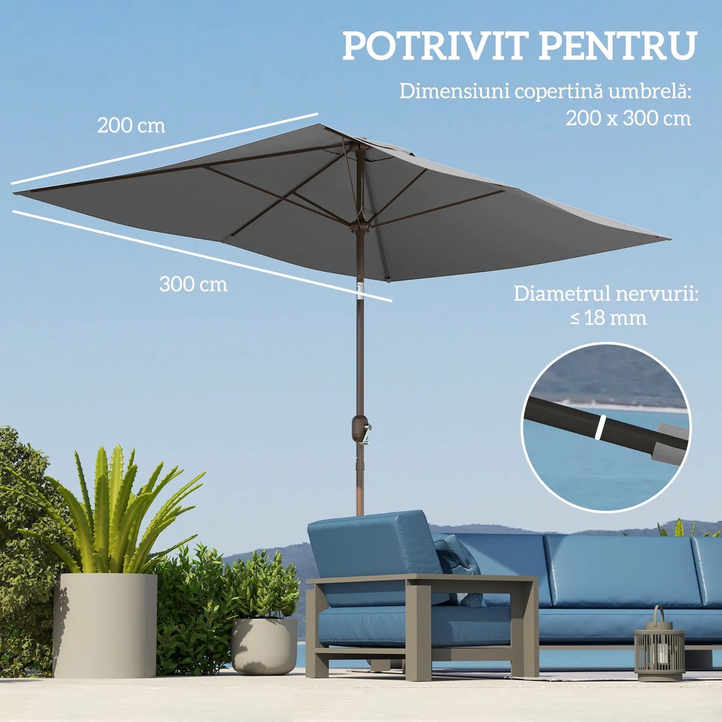 Outsunny Copertină de Rezervă pentru Umbrelă cu Ventilație în Partea Superioară, 300x200 cm, Verde | Aosom Romania