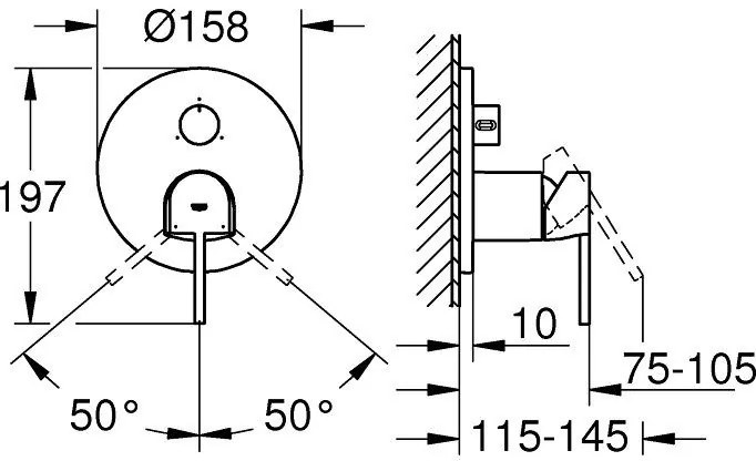 Grohe Plus Baterie cada dus incastrata, 3 iesiri, crom