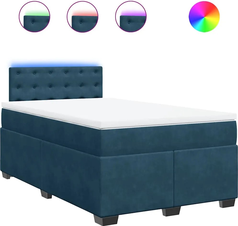 vidaXL Pat box spring cu saltea, albastru, 120x190 cm, catifea