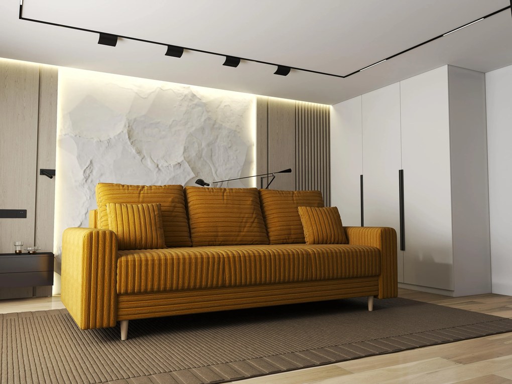 Canapea extensibilă dumonde cu ladă de depozitare si sezut confortabil din spuma high-density, Kronos Ambience Mustar 210x100 cm