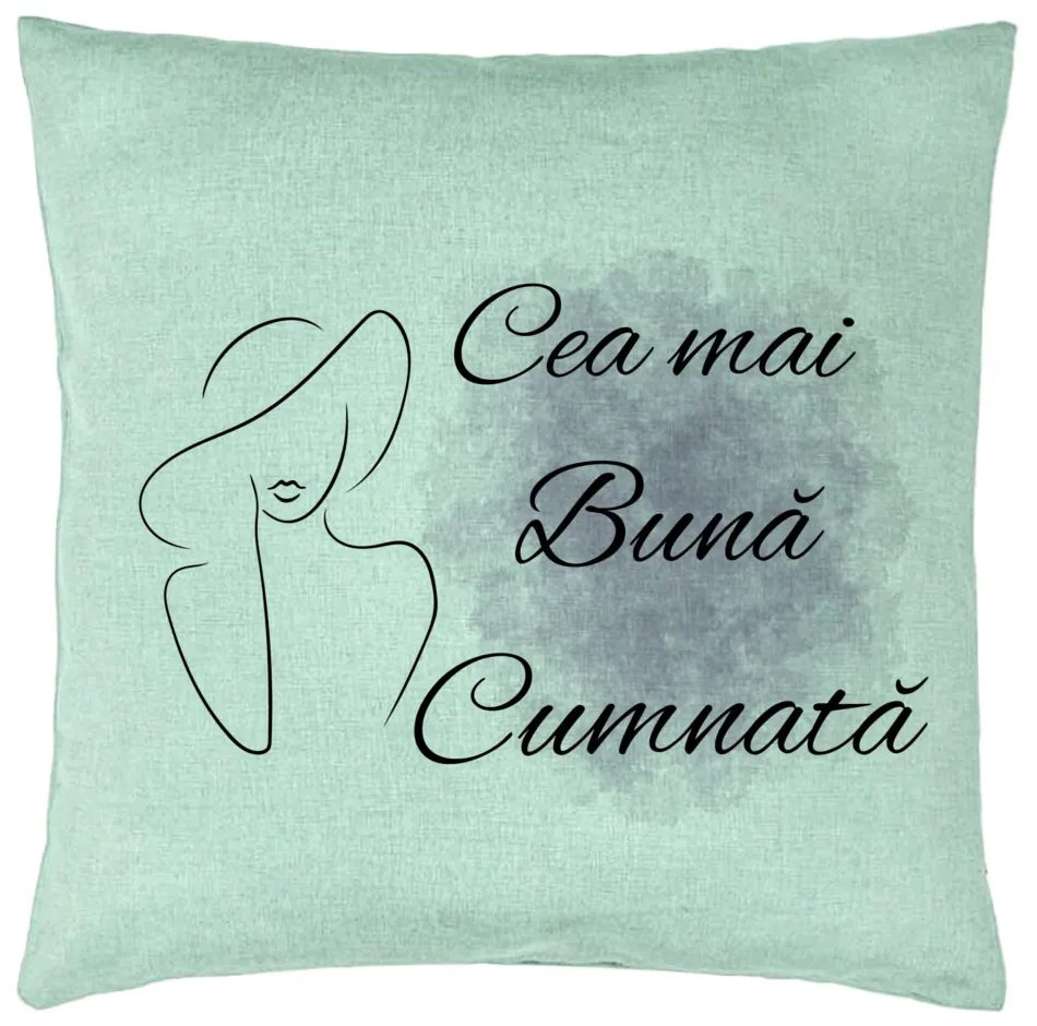 Perna Decorativa pentru Cumnata 1, 40x40 cm, Verde Menta, Husa Detasabila, Burduf