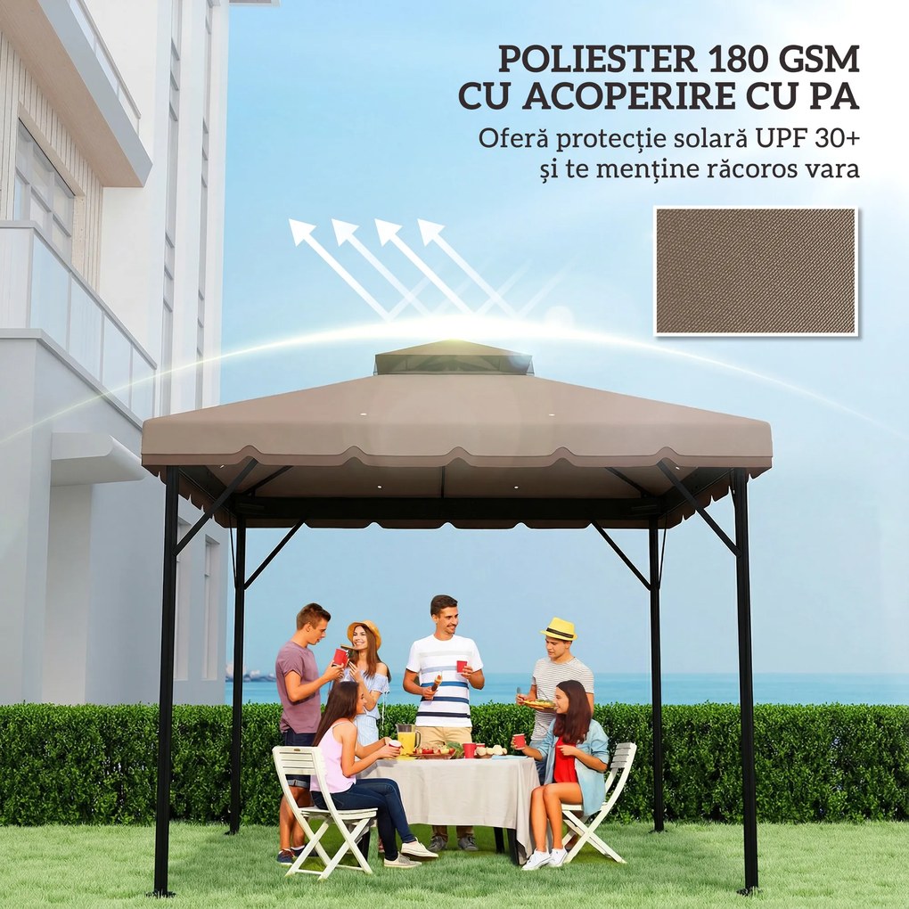 Outsunny Husă de Rezervă pentru Foișor 3x3 m din Grădină, Acoperiș Dublu Rezistent la Apă din Poliester 180g/㎡ Anti-UV 30+ cu 8 Găuri de Drenaj, Cașmir | Aosom Romania