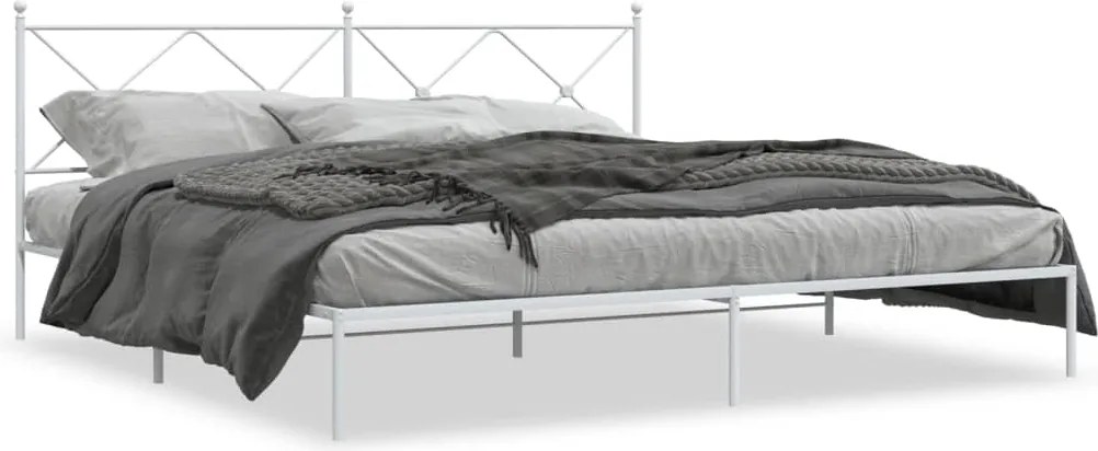 vidaXL Cadru de pat metalic cu tăblie, alb, 200x200 cm
