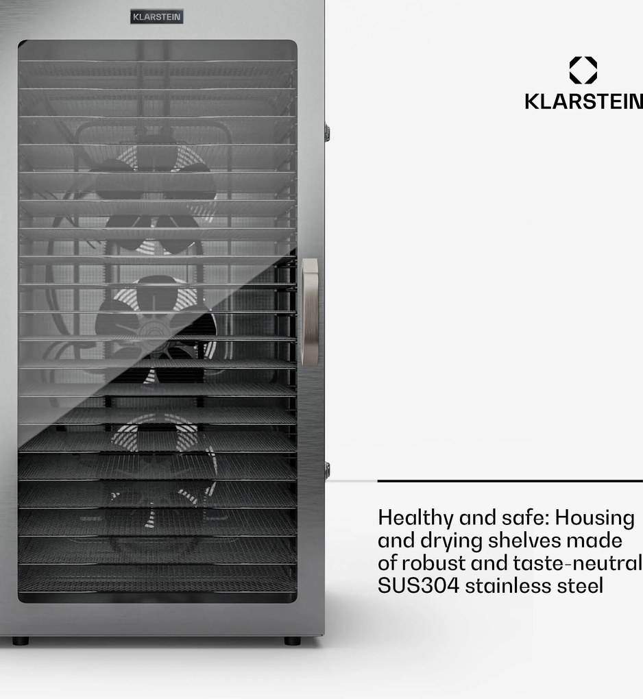 Klarstein Căpitanul Jerky 200, Deshidrator, 2000 W 30-90 °C. cronometru de 24 de ore, din oțel inoxidabil