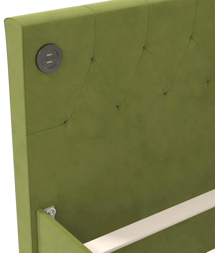 Pat de zi, verde deschis, 90x200 cm, catifea, USB Bordo
