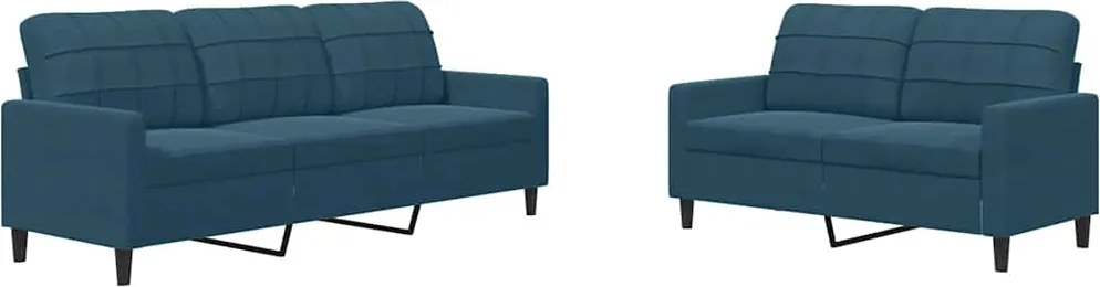 vidaXL Set de canapele cu perne, 2 piese, albastru, catifea