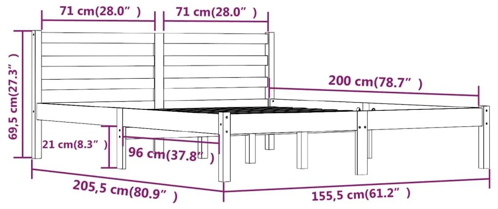 Cadru de pat King Size 5FT, gri, 150x200 cm, lemn masiv de pin Gri, 150 x 200 cm