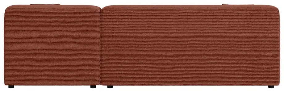 Colțar cărămiziu cu tapițerie din catifea reiată (cu colț pe partea dreaptă, cu șezlong) Martin – Ropez