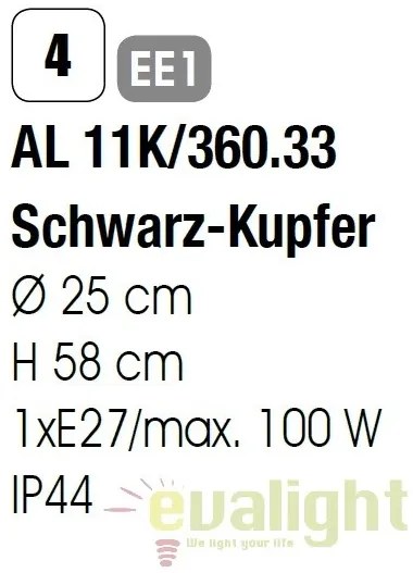 Stalp exterior stil clasic IP44 H58cm Kenzo AL 11K/360.33 schw.-kupfer OR
