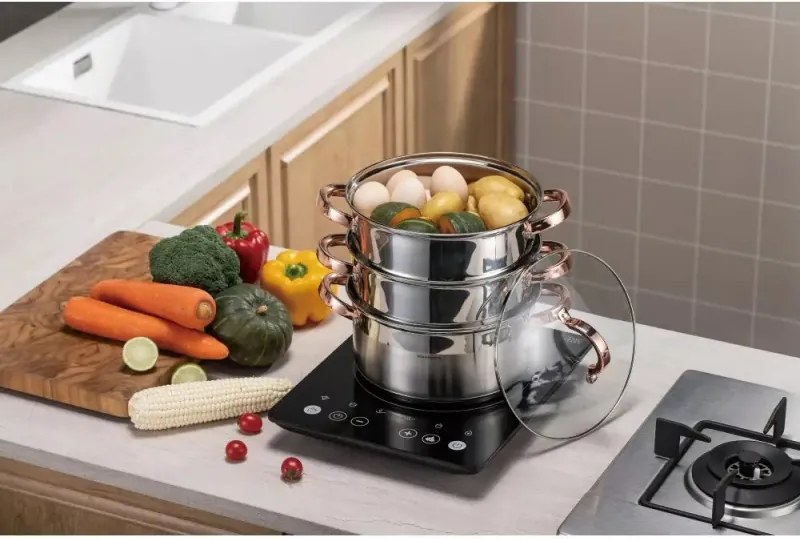 Resigilat: Oala pentru gatit la aburi Klausberg KB 7726, 18 cm, 2,5 L, 4 piese, Inductie, Inox/Aur roz