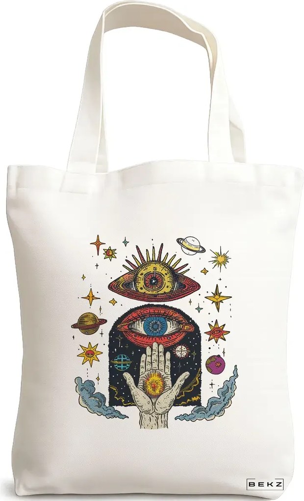 Sacosa de Panza pentru Cumparaturi, Geanta Tote Energy Mood 3, 38x34.5 cm, Alba, BEKZ®