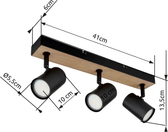 Spot ROBBY 3xGU10/35W/230V negru/maro Globo 57911-3BW