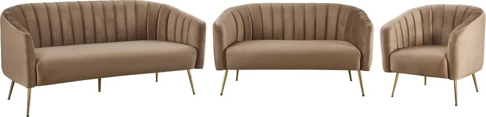 Canapea de design cu 3 locuri, ţesătură Velvet maro/gold crom-auriu, BAGY