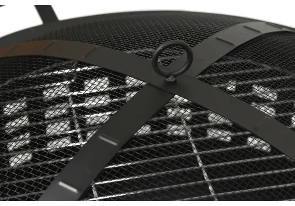 Vatră portabilă pe lemn cu grătar neagră