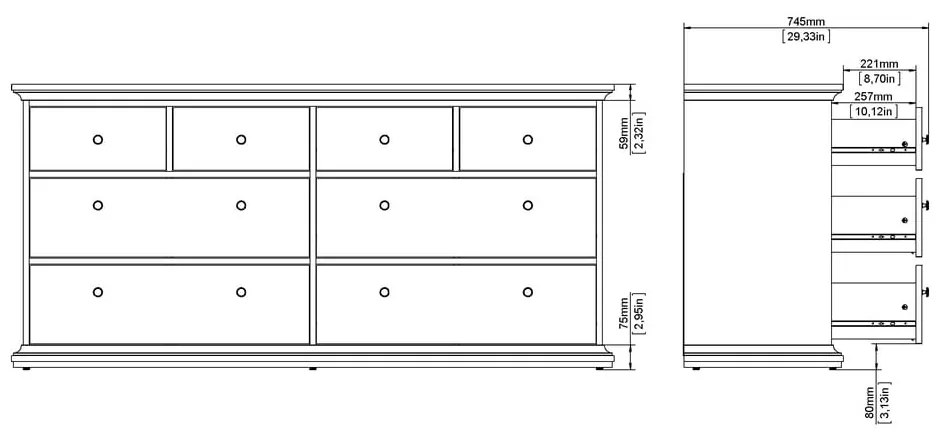 Comodă gri joasă 183x87 cm Paris – Tvilum