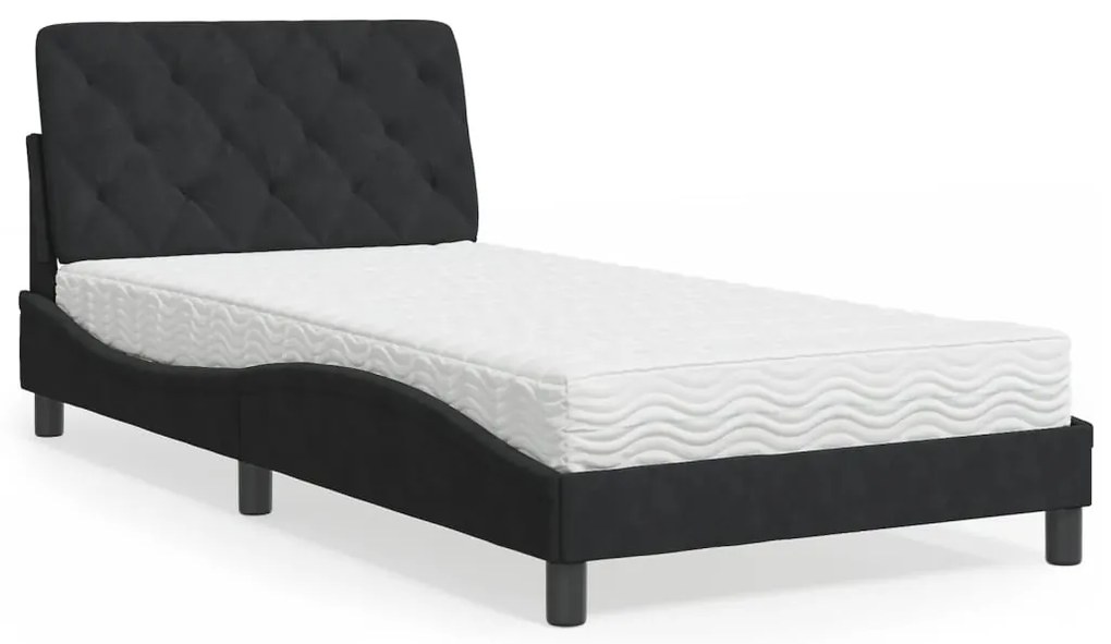 vidaXL Pat cu saltea, negru, 100x200 cm, catifea