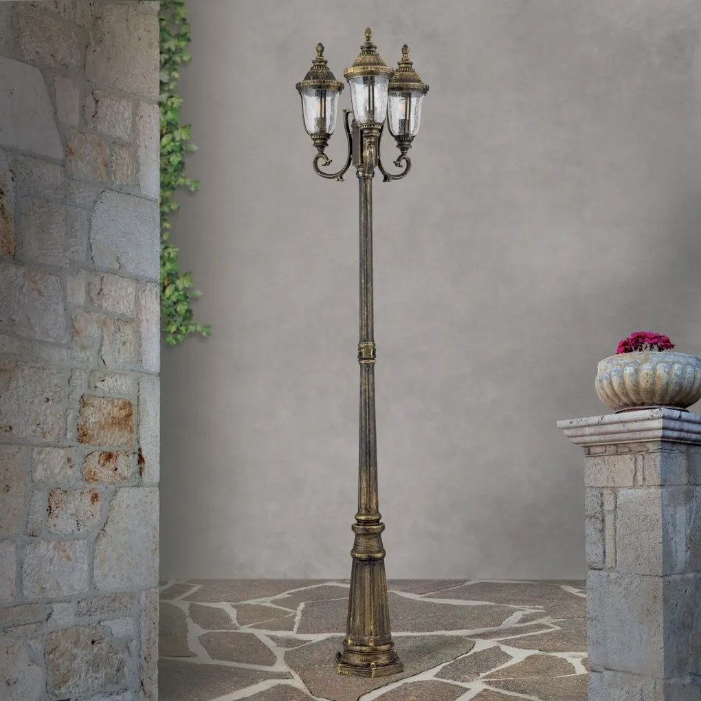 Stalp iluminat exterior cu 3 brate IP23 H112cm August AL 11-1123/3 Patina OR