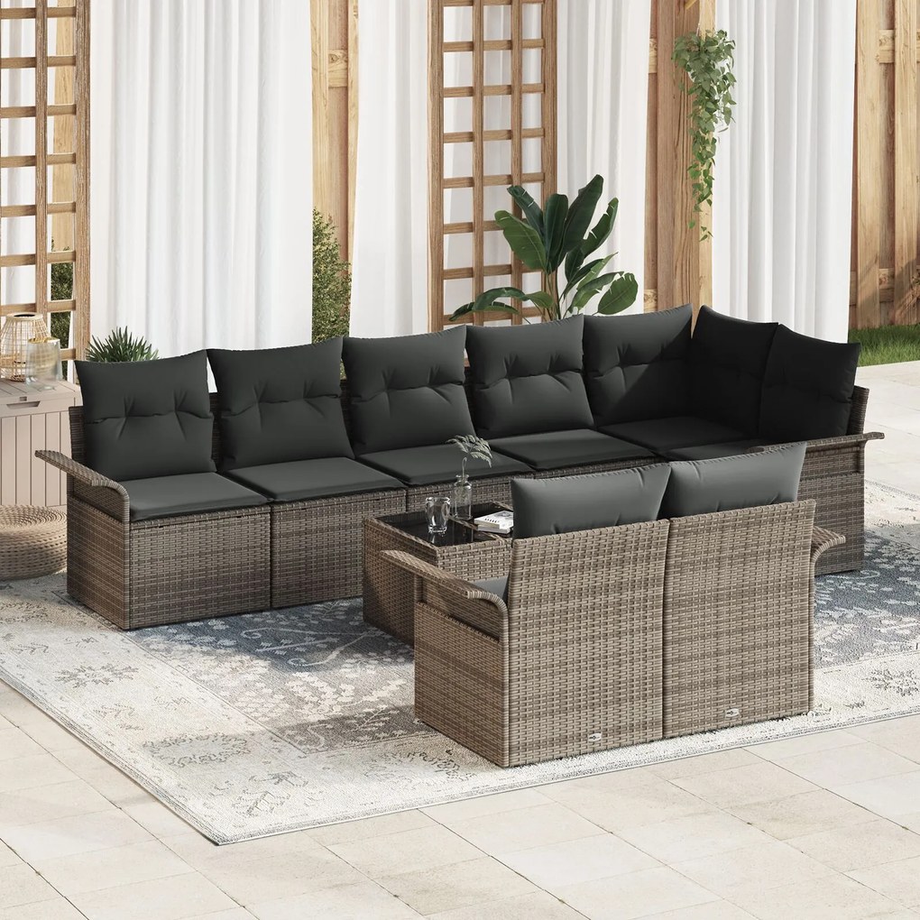 vidaXL Set de canapele pentru grădină cu pernă 9 pcs Gri Rattan poli