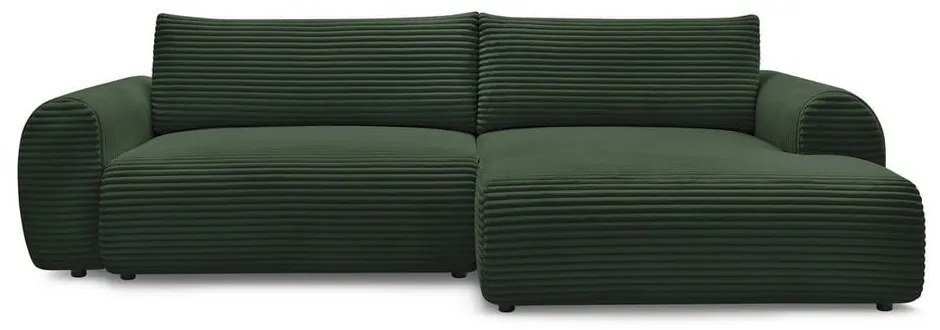 Colțar verde închis extensibil cu tapițerie din catifea reiată (cu colț pe partea dreaptă) Lucien – Bobochic Paris