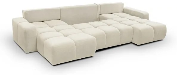 Colțar extensibil tapițat ALMADA, în formă de U, cu spațiu de depozitare, bej