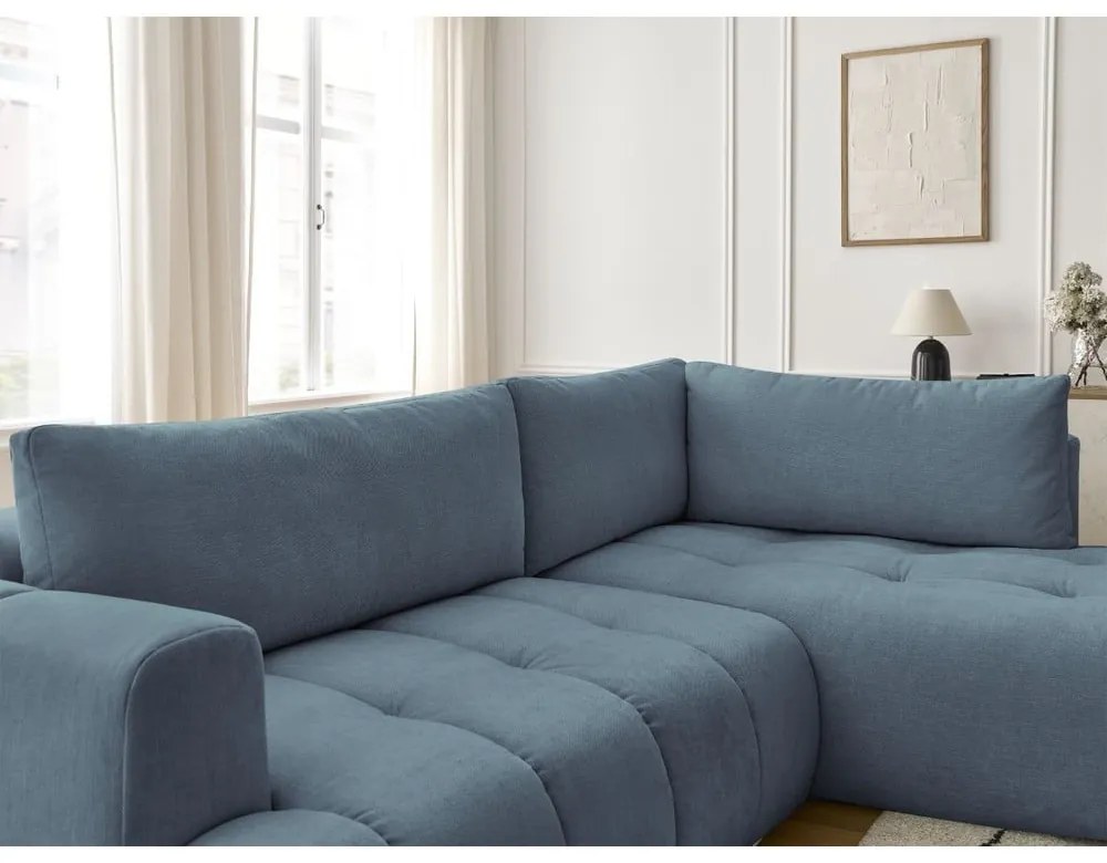 Colțar albastru extensibil/cu spațiu de depozitare (cu colț pe partea dreaptă/în formă de ”L”) Fuji – Bobochic Paris