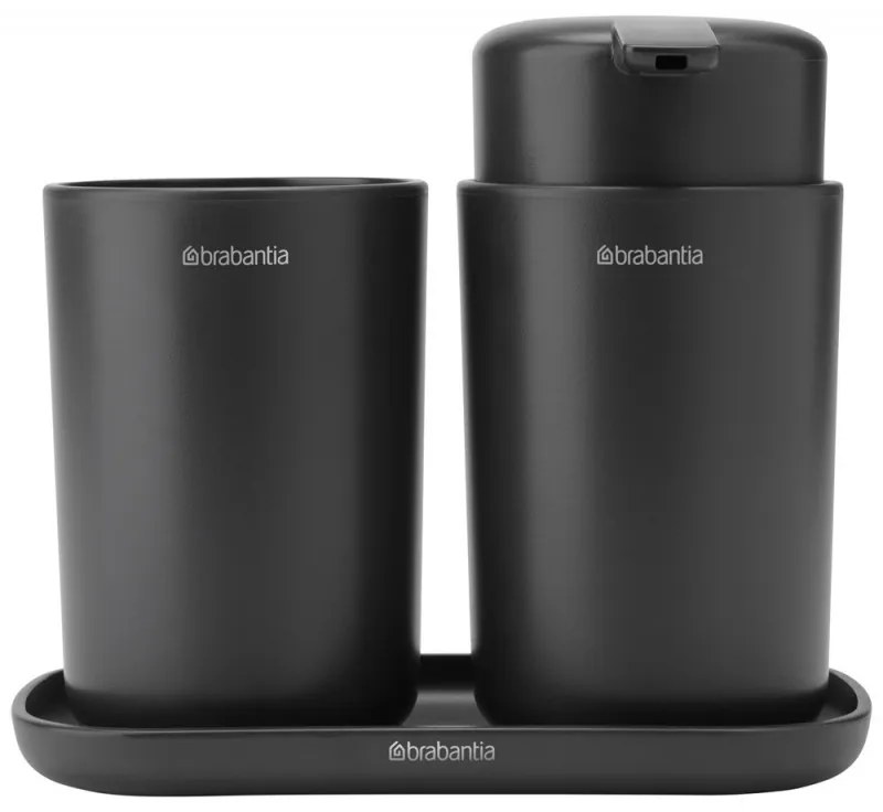 Set accesorii baie Brabantia ReNew 1003491, 3 piese, 250 ml, Rezistent la coroziune, Gri inchis